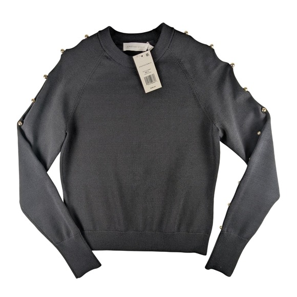 Jonathan Simkhai Knit Sweater Gold Button‎ Accents Black Size S